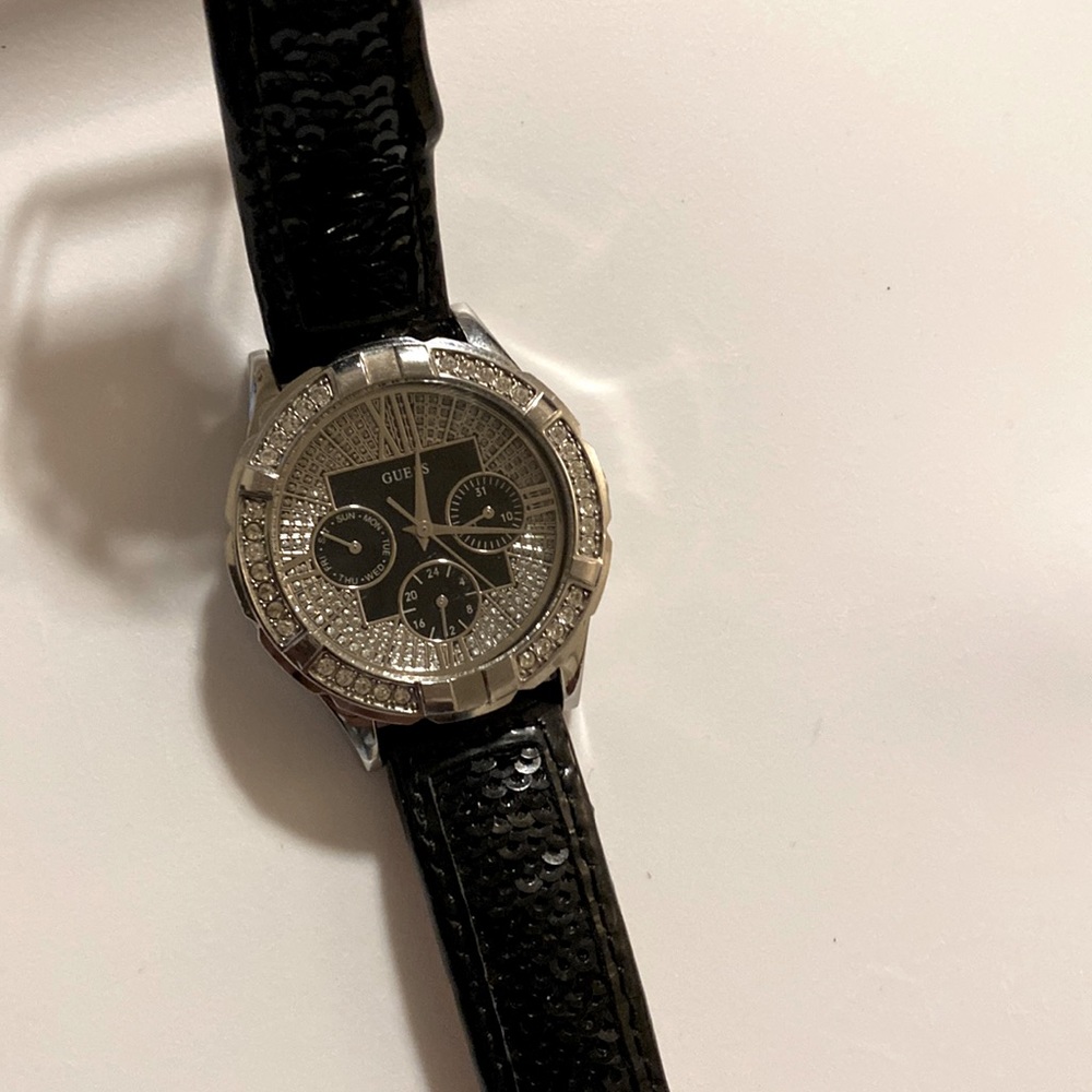 Black Silver with rhinestones GUESS filigree watch